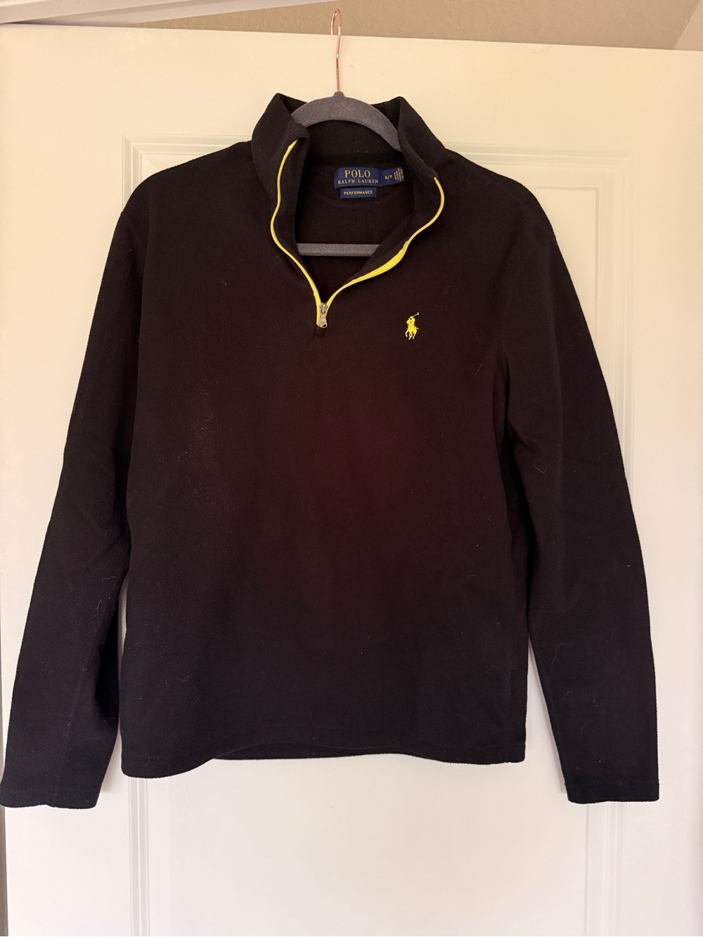 Polo Ralph Lauren Black Quarter-Zip Fleece Pullover with Yellow Accents